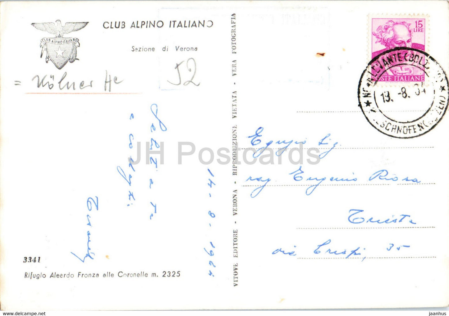 Rifugio Aleardo Fronza alle Coronelle - Club Alpino Italiano - 1964 - Italy - used