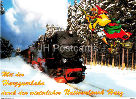 Grusse aus dem Winterparadies Harz - Harzquerbahn - train - railway - locomotive - Germany - unused - JH Postcards