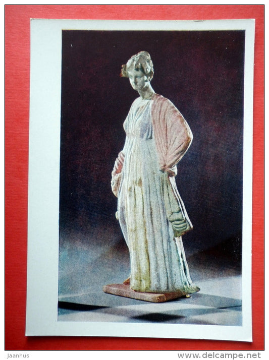 terracotta statuette from Tanagra , Standing Woman , 3 century BC - Ancient Greek Art - 1964 - USSR Russia - unused - JH Postcards
