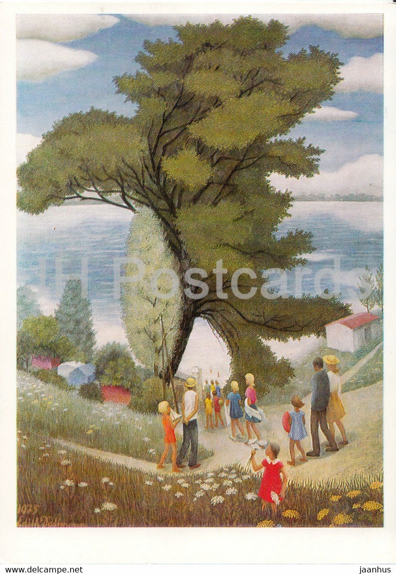 painting by Edith Dettmann - Badestelle am Schweriner See - 1791 - German art - Germany DDR - unused - JH Postcards