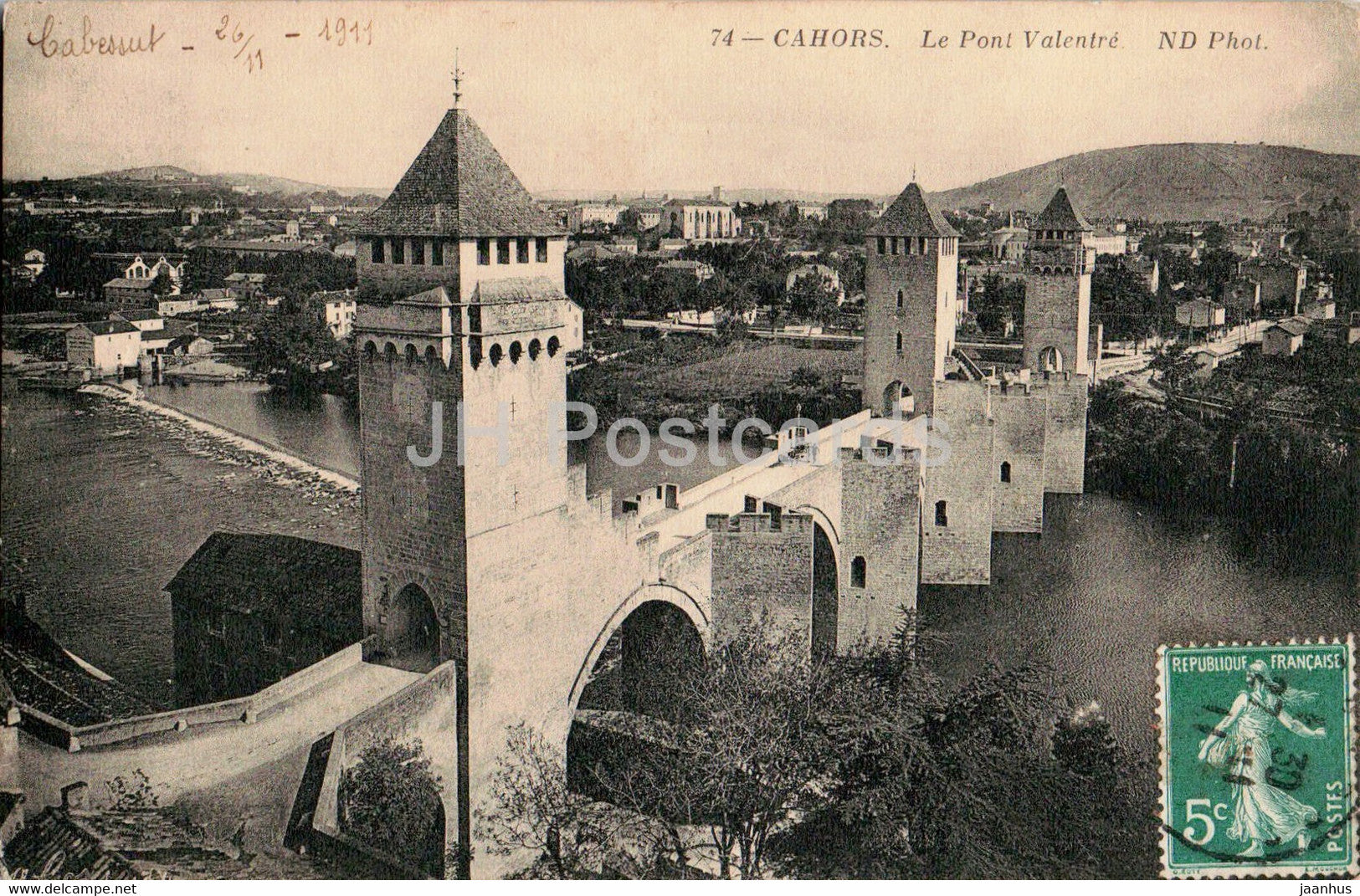 Cahors - Le Pont Valentre - bridge - 74 - old postcard - 1911 - France - used - JH Postcards