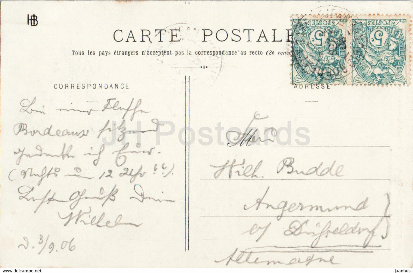 Bordeaux - Tour Pey Berland - 1152 - alte Postkarte - 1906 - Frankreich - gebraucht