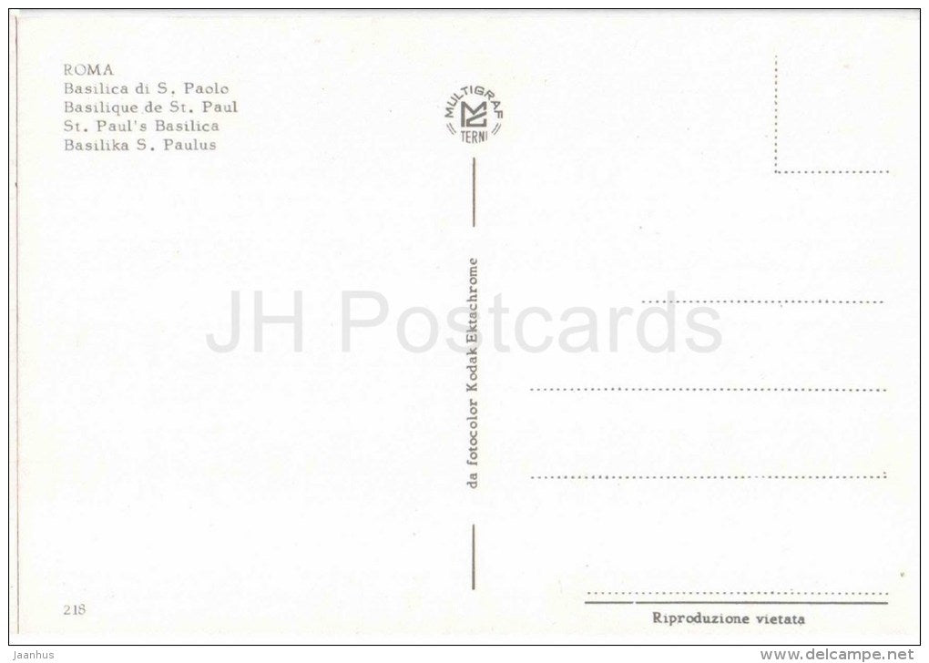 Basilica di S. Paolo - St. Paul`s Basilica - Roma - Rome - 218 - Italia - Italy - unused - JH Postcards