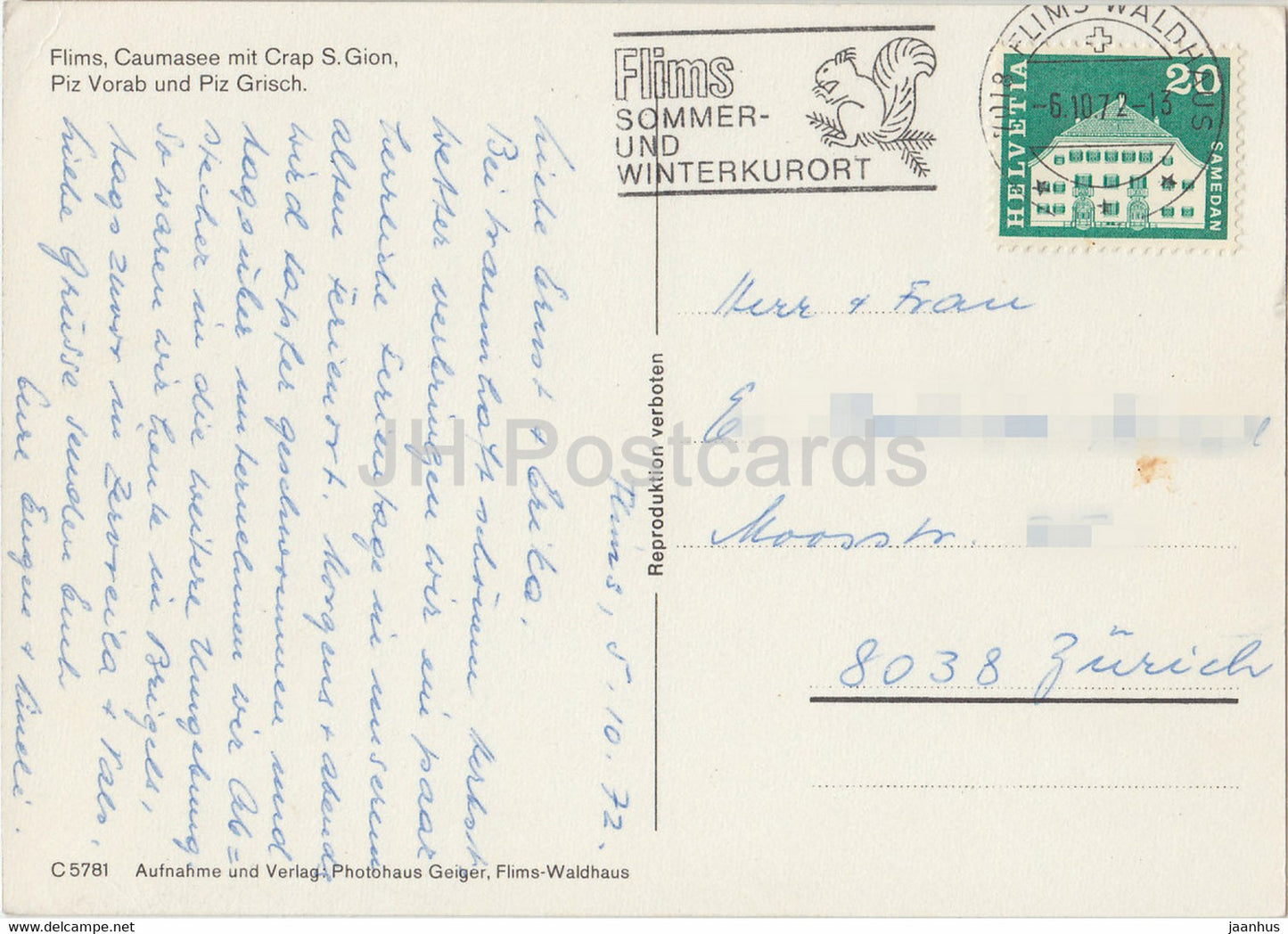 Flims - Caumasee - Crap S Gion - Piz Vorab - Piz Grisch - 1972 - Schweiz - gebraucht