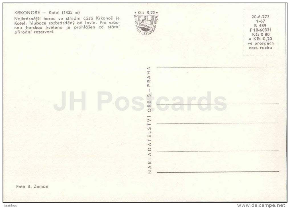 Krkonose - Kotel mountain - Czechoslovakia - Czech - unused - JH Postcards