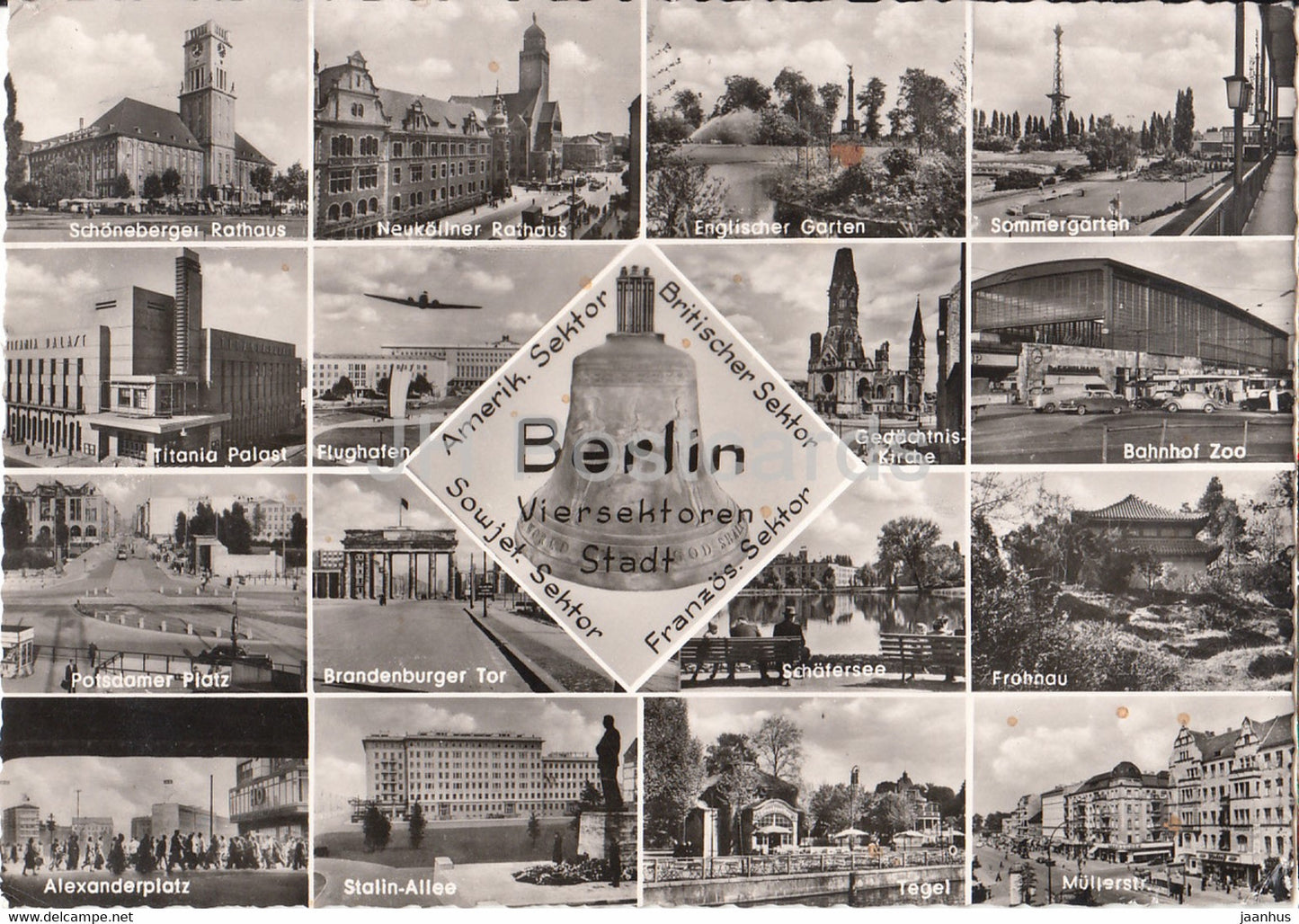 Berlin - Viersektoren Stadt - Amerik Sektor - Britischer Sektor - Franzos Sektor - Sowjet Sektor - 1958 - Germany - used - JH Postcards