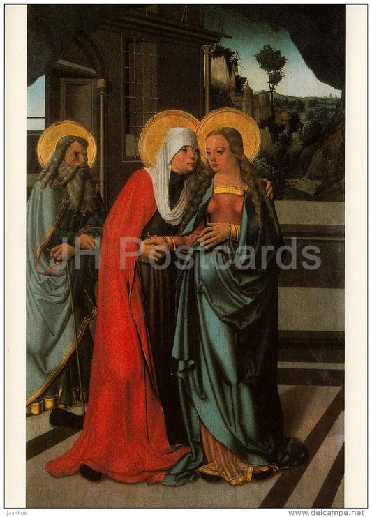 illustration by Master of Litomerice Altarpiece - The Visitations - Czech art - large format card - Czech - unused - JH Postcards