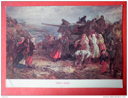 painting by Evald Okas . Liberation . 1956 - local people - estonian art - unused - JH Postcards