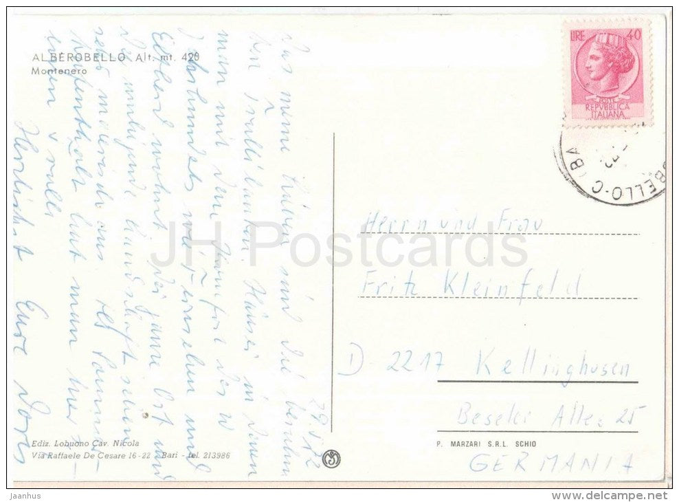 Montenero - Alberobello - Bari - Puglia - Italia - Italy - sent from Italy to Germany 1972 - JH Postcards