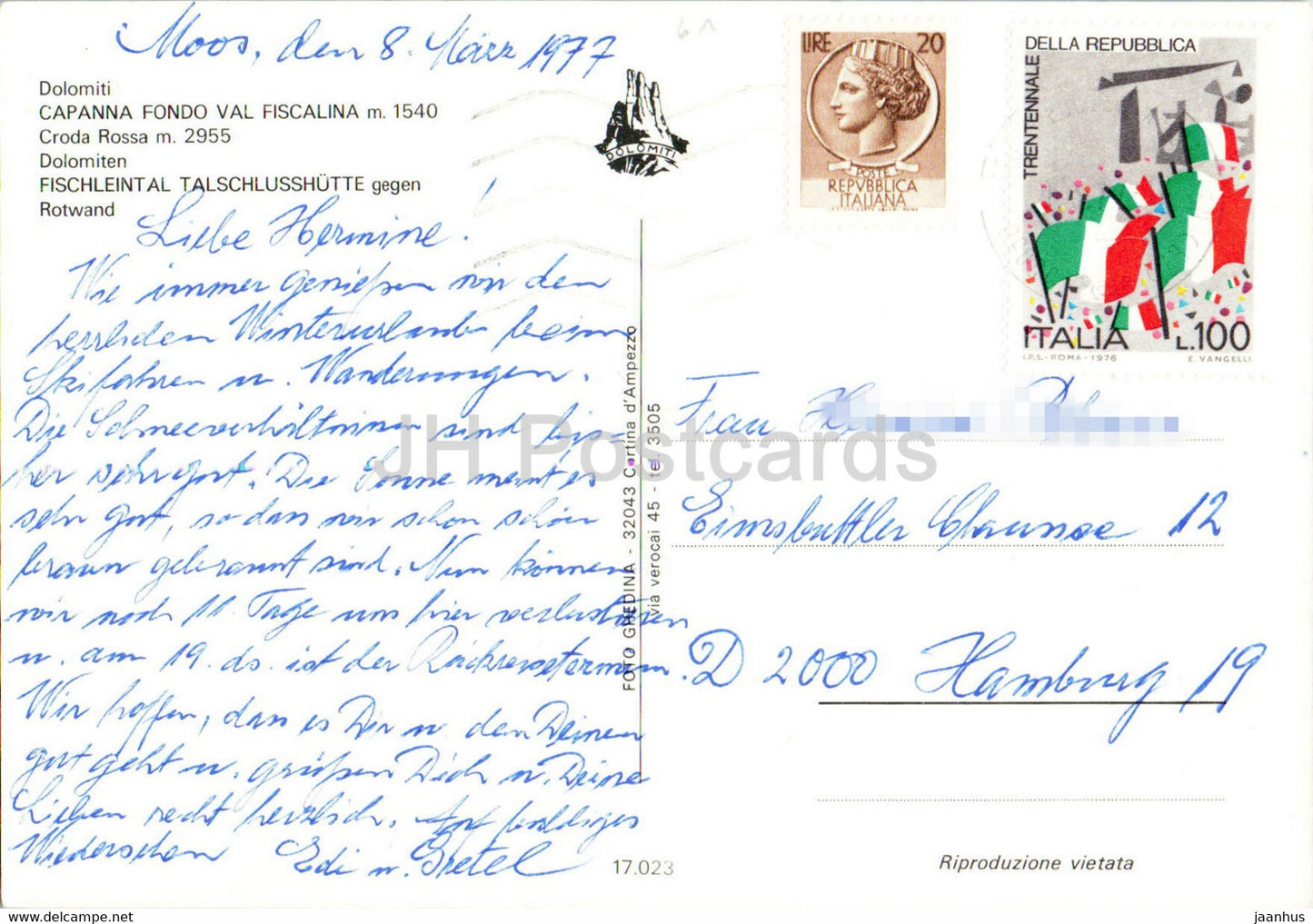 Dolomiti - Capanna Fondo Val Fiscalina 1540 m - Croda Rossa 2955 m - Fischleintal - 1977 - Italien - gebraucht