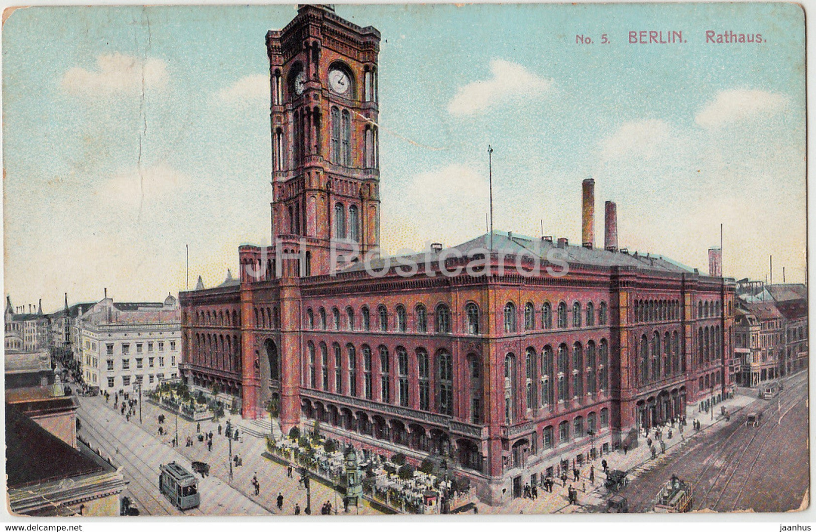 Berlin - Rathaus - Town Hall - tram - 5 - old postcard - 1909 - Germany - used - JH Postcards