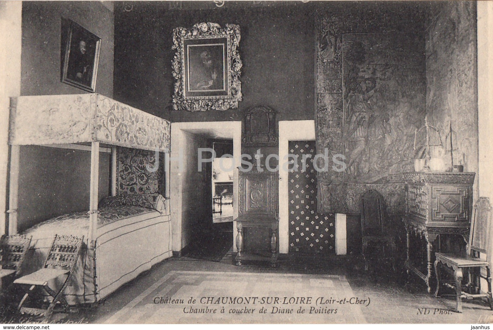 Chateau de Chaumont sur Loire - Chambre a coucher de Diane de Poitiers - castle - old postcard - France - unused