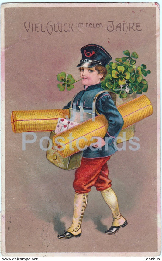 New Year Greeting Card - Viel Gluck im Neuen Jahre - house - postman - SB 2251 - old postcard - 1913 - Germany - used - JH Postcards