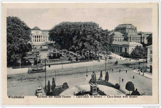 Kurhaus mit Staats-Theater - Cure-house with theatre - tram - Wiesbaden - 1407 - Germany - old postcard - unused - JH Postcards
