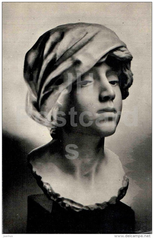 sculpture by Jules Dalou - Girl in a scarf , 1880-90 - french art - unused - JH Postcards