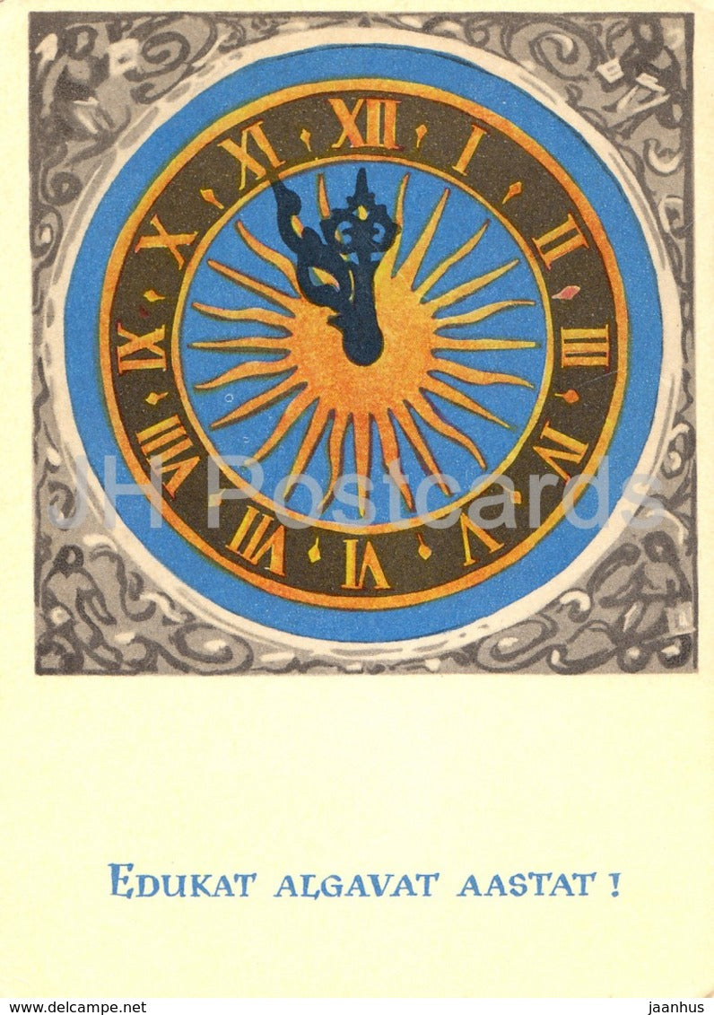 New Year greeting card by K. Puss - Clock - 1968 - Estonia USSR - used - JH Postcards