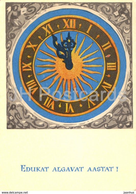 New Year greeting card by K. Puss - Clock - 1968 - Estonia USSR - used - JH Postcards