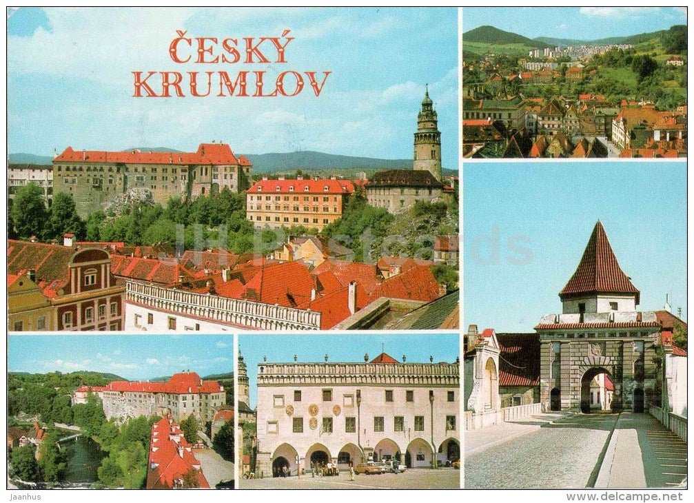 Cesky Krumlov - castle - courtyard - Town Hall - gate - Czechoslovakia - Czech - used 1983 - JH Postcards
