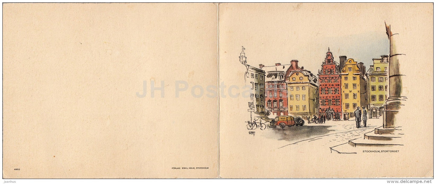 Christmas Greeting Card - illustration - Stockholm - Stortorget - unused - JH Postcards