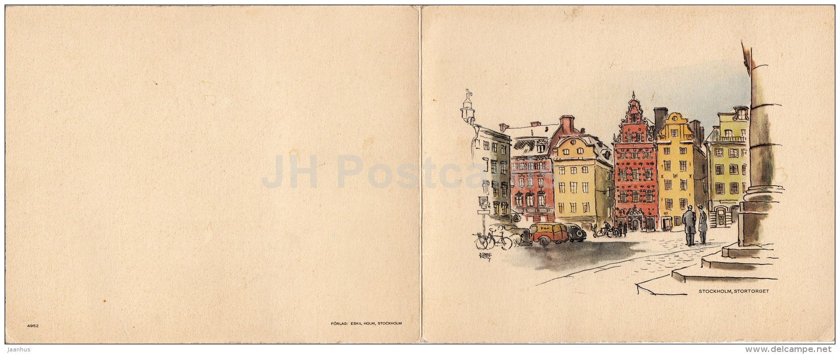 Christmas Greeting Card - illustration - Stockholm - Stortorget - unused - JH Postcards