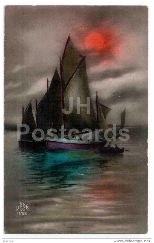 sailinb boat - illustration - DEDE 1282 - circulated in Estonia - JH Postcards