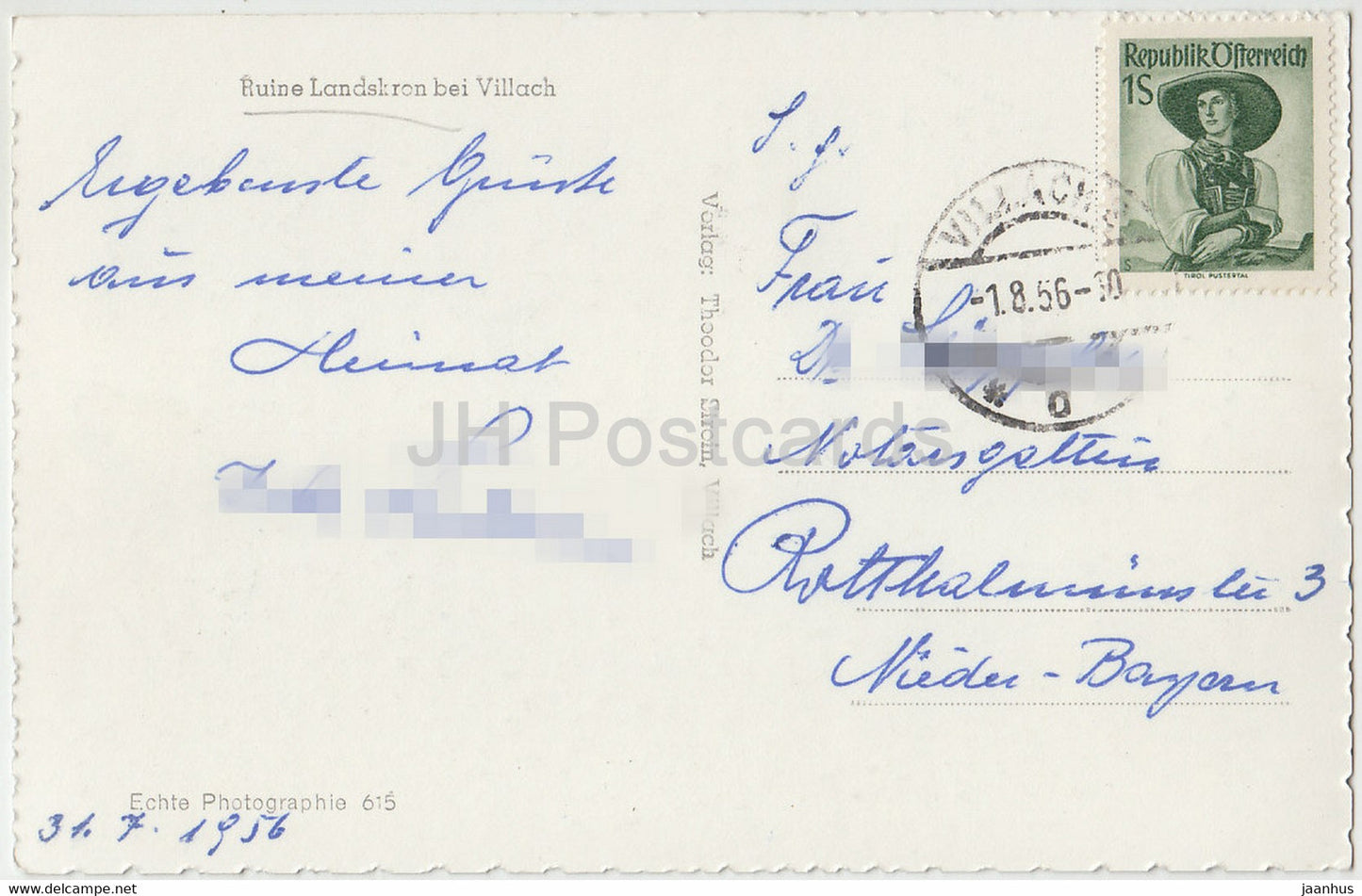 Ruine Landskron bei Villach - carte postale ancienne - 1956 - Autriche - utilisé