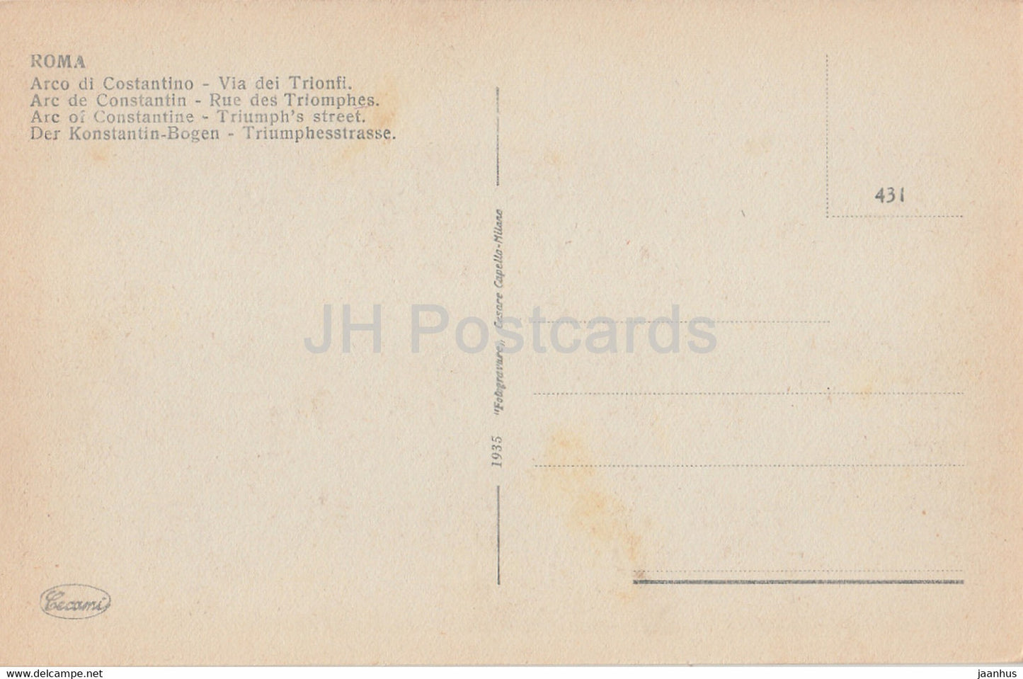 Roma - Rom - Konstantinsbogen - Triumphstraße - alte Postkarte - Italien - unbenutzt