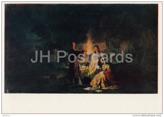 painting by L. Solomatkin - Artists on a Halt , 1869 - Russian art - Russia USSR - 1958 - unused - JH Postcards