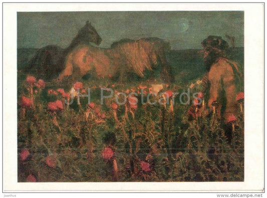 painting by M. Vrubel - By the night , 1900 - horses - russian art - unused - JH Postcards