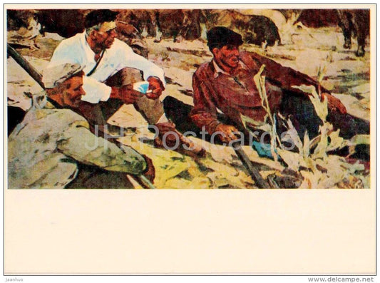 painting by L. Kabachek - Sheperds Brigade of the Hero od Socialist Labor Malashenko - russian art - unused - JH Postcards