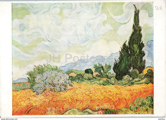 painting by Vincent van Gogh - Cornfield and Cypresses - Dutch art - England - unused - JH Postcards