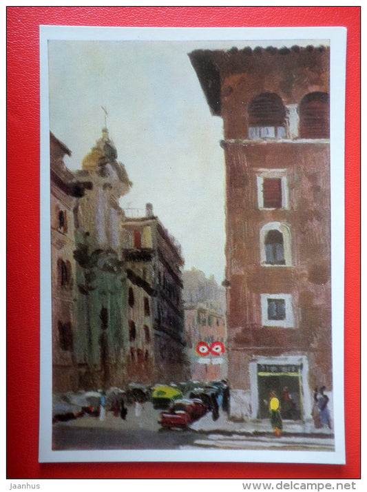painting by Y. Podliaskiy . Rome . San Spirito Street , 1963 - Italy - russian art - unused - JH Postcards