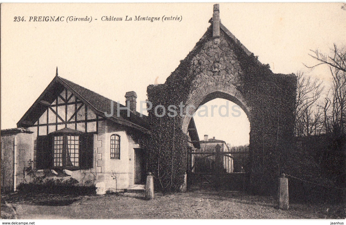 Preignac - Chateau La Montagne - entree - castle - 234 - old postcard - France - unused - JH Postcards