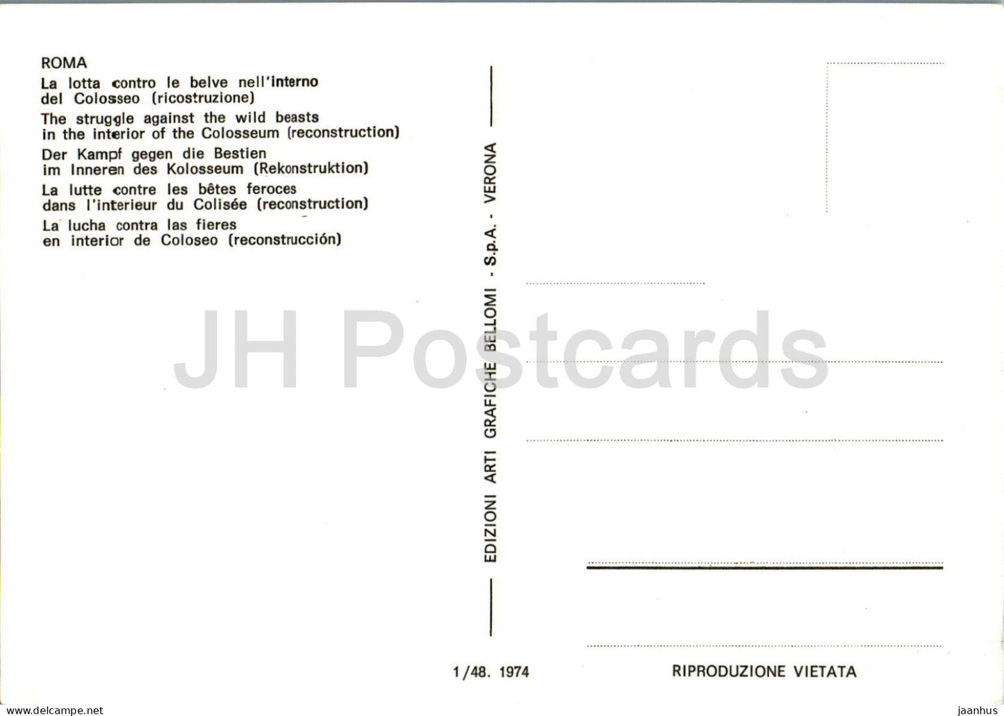 Roma - Rome - Colosseum - The struggle against the wild beasts - illustration - ancient world - 1/48 - Italy - unused