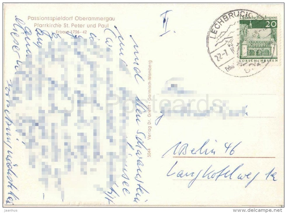 Passionsspieldorf Oberammergau - Pfarrkirche St. Peter und Paul - church - Germany - gelaufen - JH Postcards