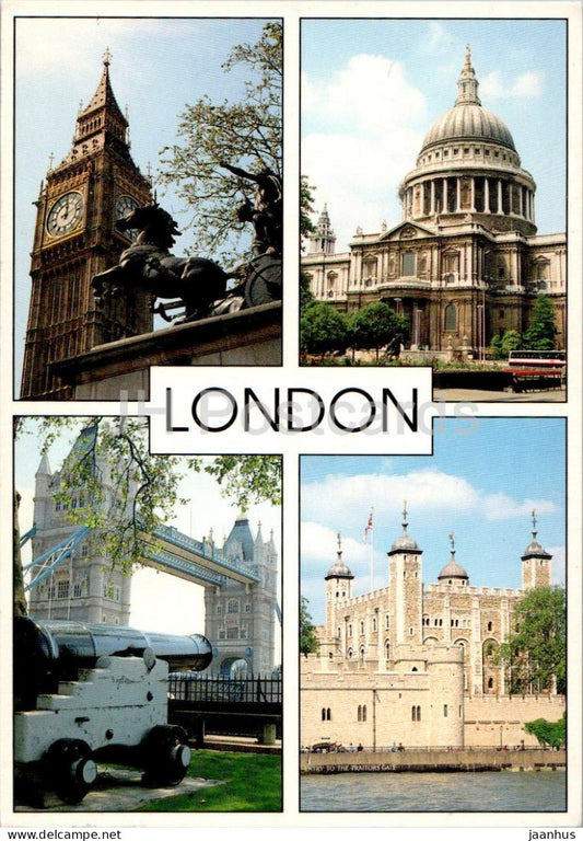 London - Big Ben - Tower Bridge - St Paul's Cathedral - Tower of London - 1995 - England - United Kingdom - used - JH Postcards