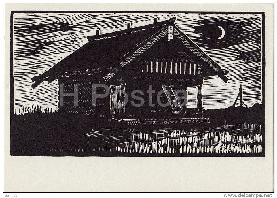 Barn - illustration by A. Avdyshev - Karelia - Karjala - 1968 - Russia USSR - unused - JH Postcards