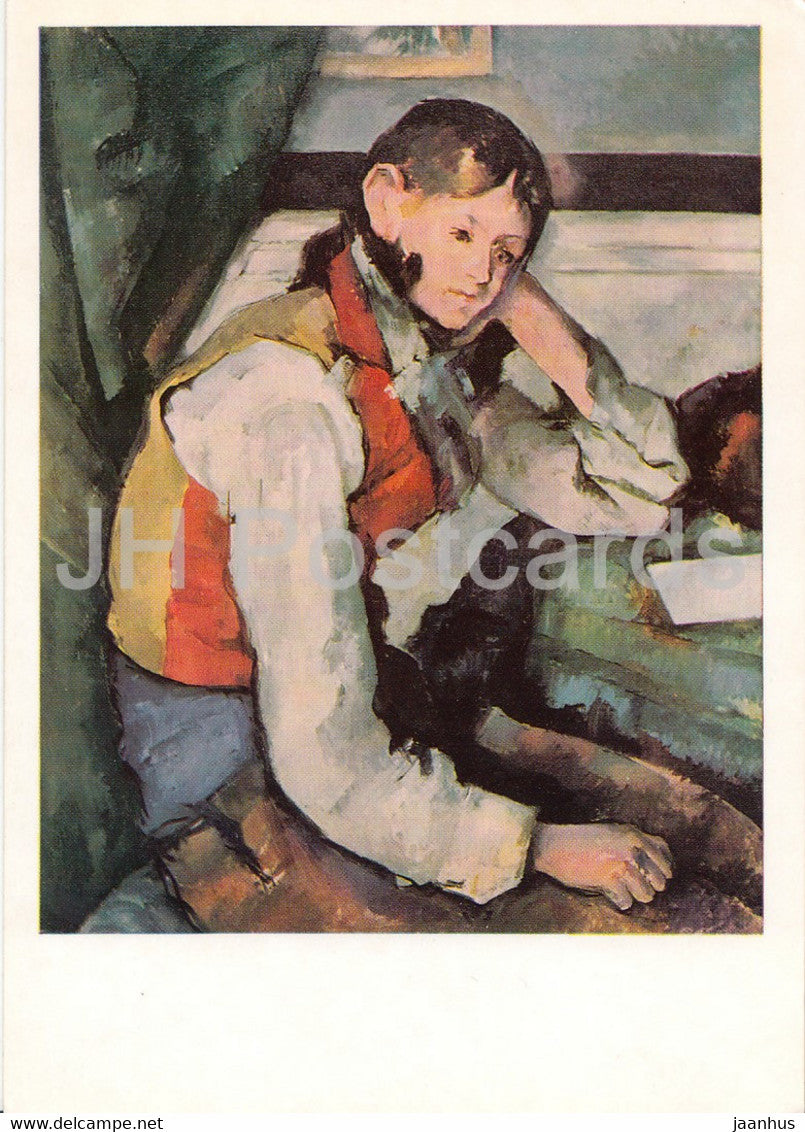 painting by Paul Cezanne - Der Knabe mit der roten Weste - The boy with red vest - French art - Germany DDR - unused - JH Postcards