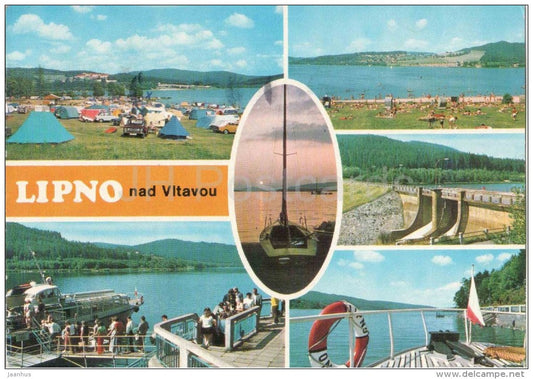 Lipno nad Vltavou - camping area - sailing boat - dam - Czechoslovakia - Czech - used in 1976 - JH Postcards
