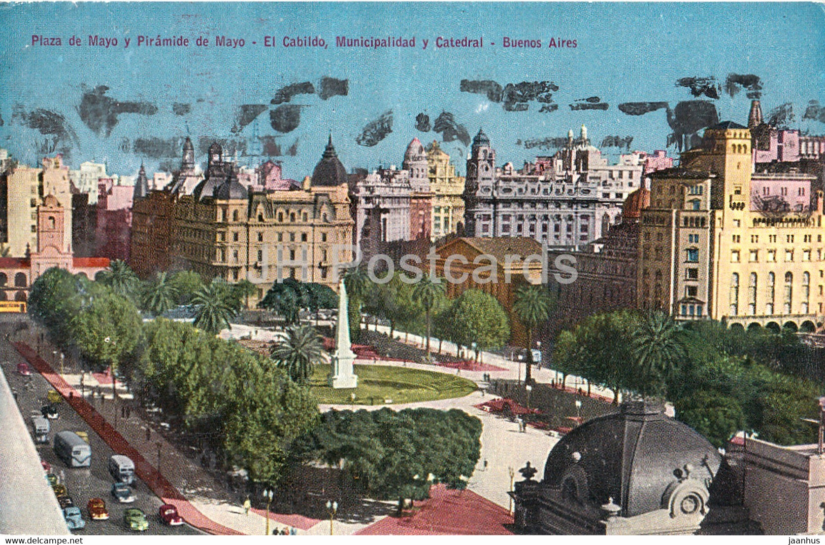 Buenos Aires - Plaza de Mayo y Piramide de Mayo - El Cabildo - Municipalidad - old postcard - Argentina - used - JH Postcards