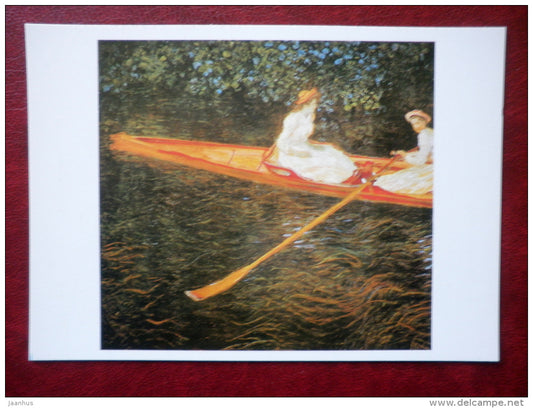 painting by Claude Monet - In the boat , 1874 - french art - unused - JH Postcards