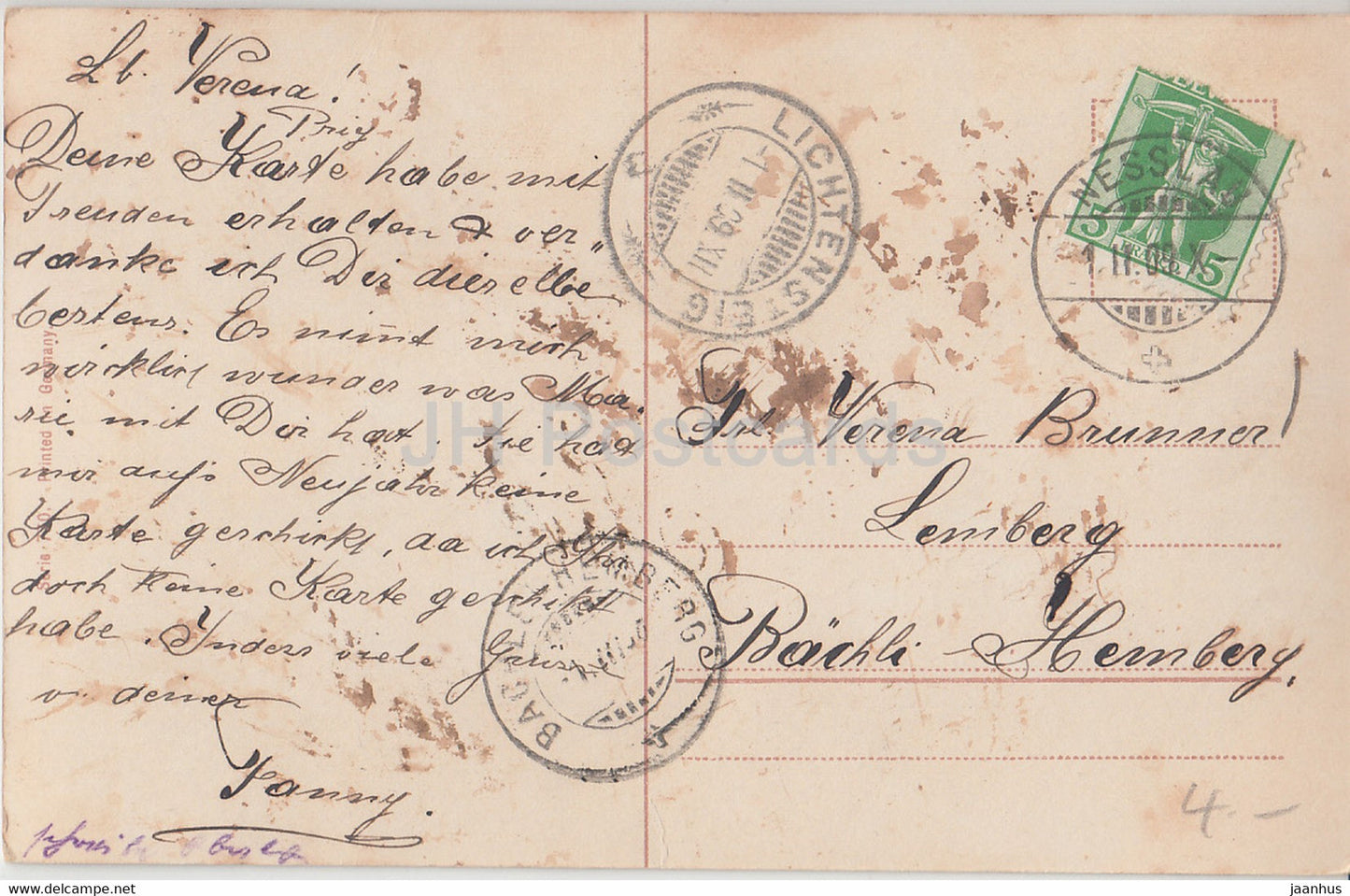 enfants - fille et garçon - hiver - luge - Série 730 - carte postale ancienne - 1909 - Allemagne - utilisé