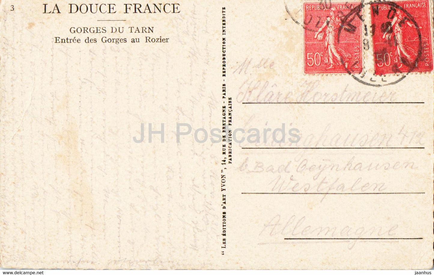 Gorges du Tarn - Entrée des Gorges au Rozier - La Douce France - 3 - carte postale ancienne - France - occasion