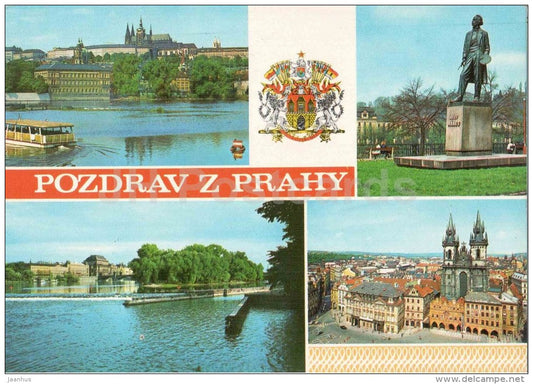 Praha - Prague - Prague castle - statue of Josef Manes - Vltava and National Theatre  Czechoslovakia - Czech - used 1972 - JH Postcards
