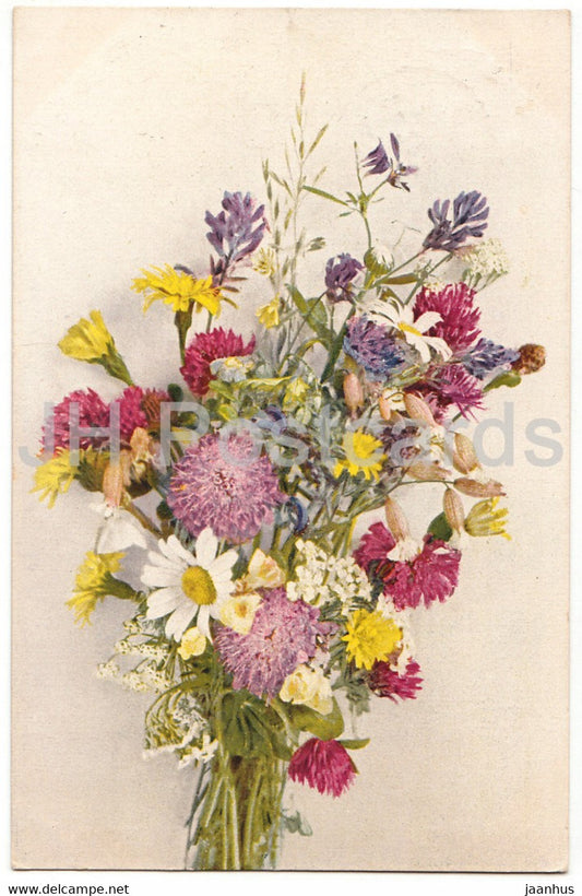 Field Flowers - flowers - Paul Bender - old postcard - 1922 - Switzerland - used - JH Postcards