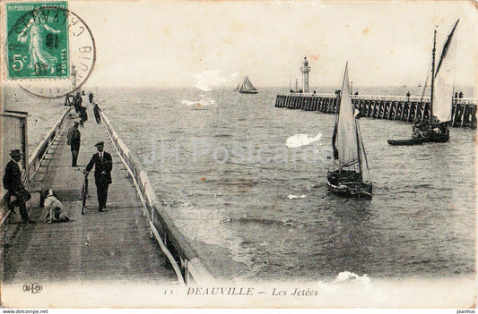 Deauville - Les Jetees - 11 - sailing boat - bicycle - old postcard - 1916 - France - used - JH Postcards