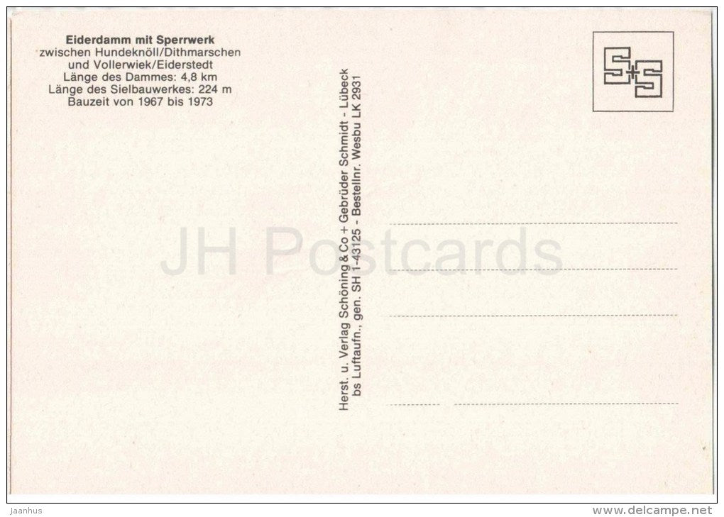 Eiderdamm mit Sperrwerk - Germany - ungelaufen - JH Postcards