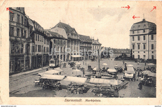 Darmstadt - Marktplatz - tram - 7809 - old postcard - 1916 - Germany - used - JH Postcards