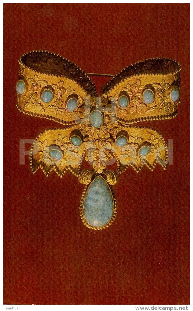 Brooch - gold - turquoise - The History Museum - Russia USSR - 1984 - used - JH Postcards