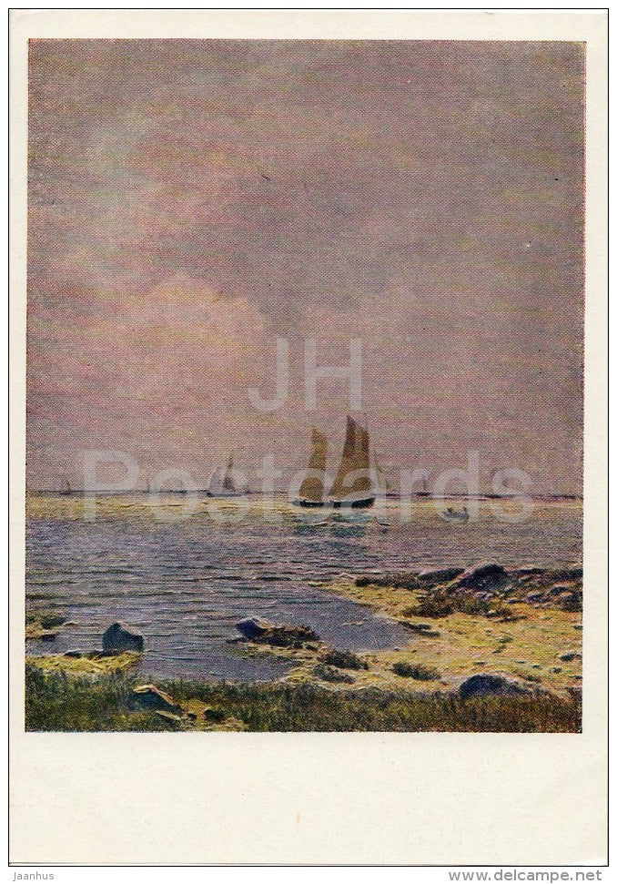 painting by N. Dubovskoy - The Sea - sailing boat - sea - Russian art - 1966 - Russia USSR - unused - JH Postcards